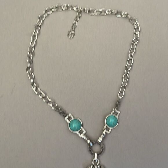 Turquoise Silver Cross Necklace A1264 - Picture 3 of 3